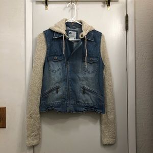 Billabong Rev Up Knit Sleeve Hooded Denim Jacket